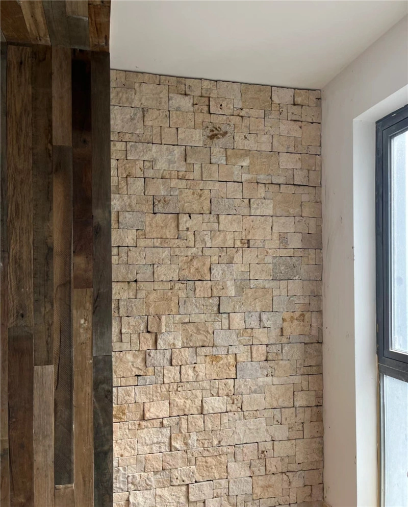 Warm Golden Cream Limestone Stacked Stone Panels