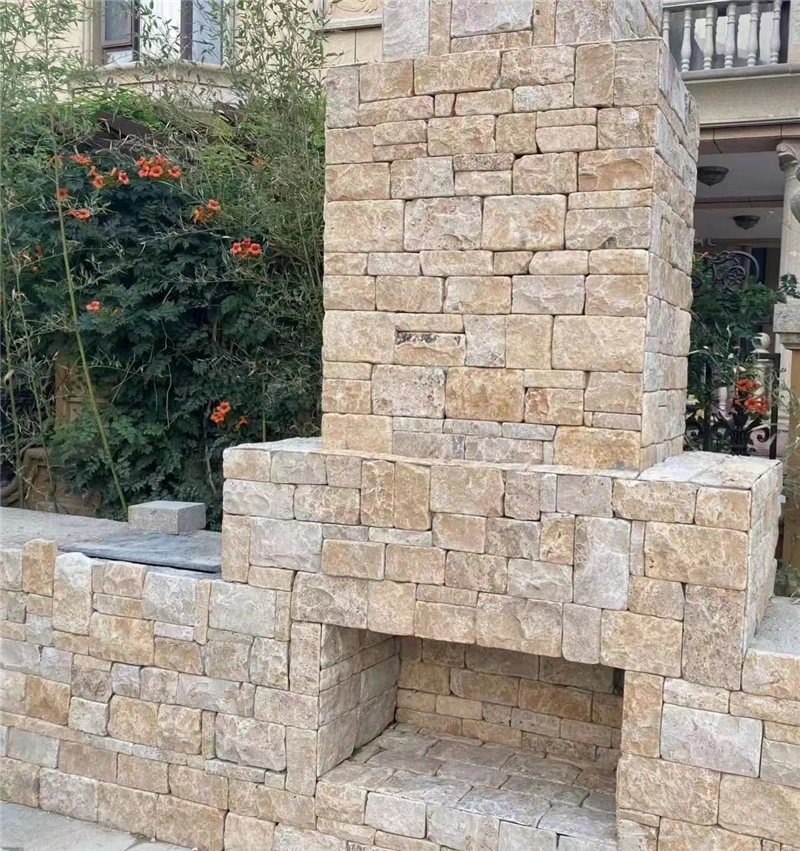 Warm Golden Cream Limestone Stacked Stone Panels