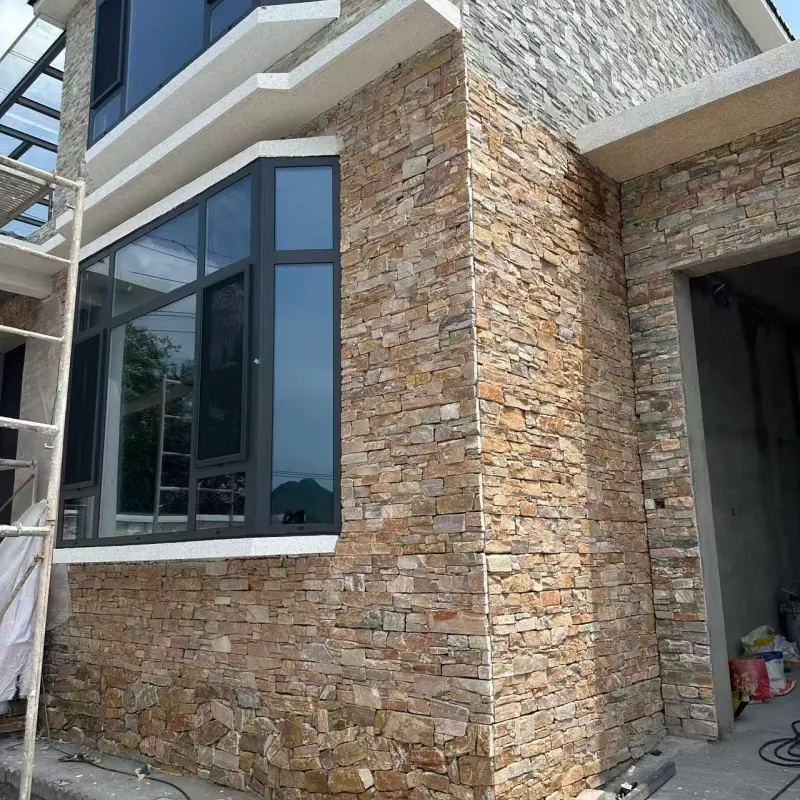 Yellow Rusty Stacked Stone Panels for Fireplace & Wall Cladding
