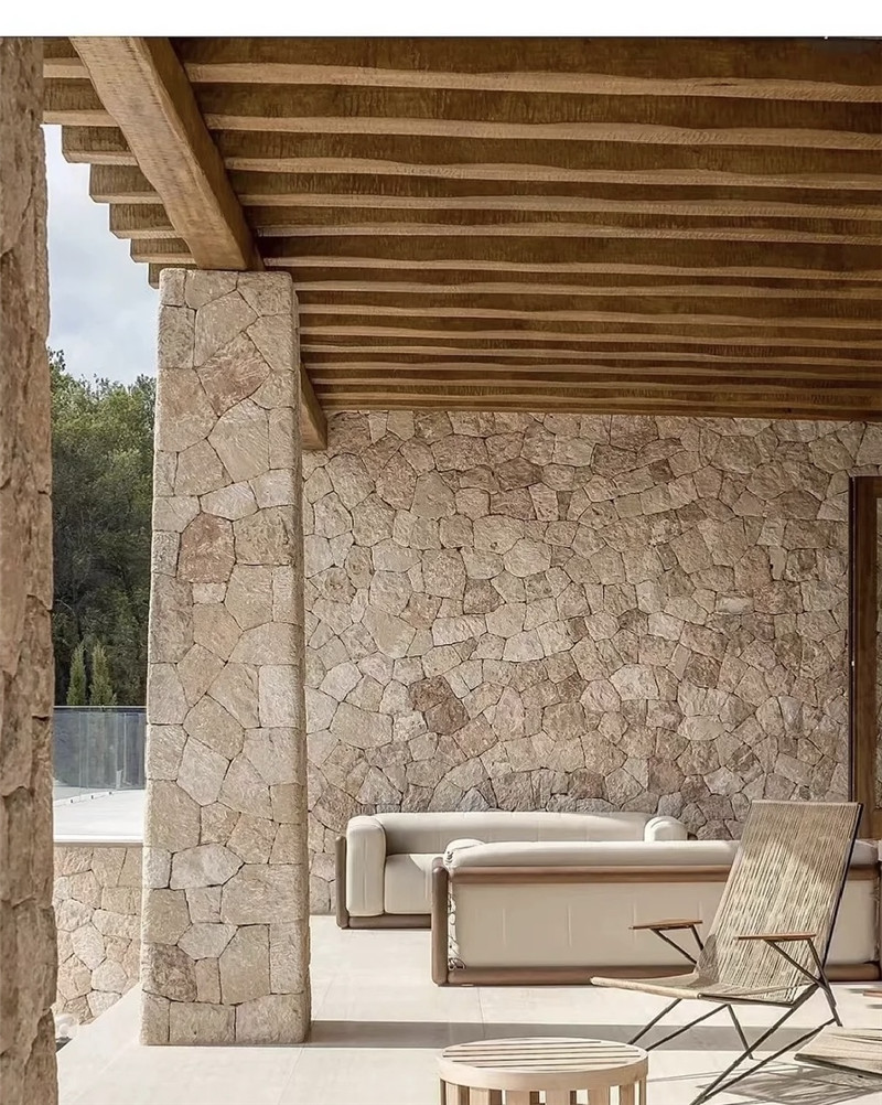 Beige Crazy Paving Stone for Patio & Landscape Wall